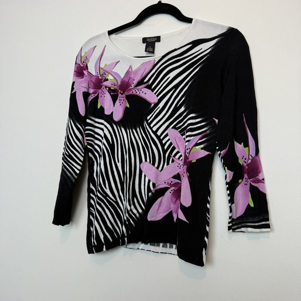 Peck & Peck embellished blouse beaded floral y2k glam MD